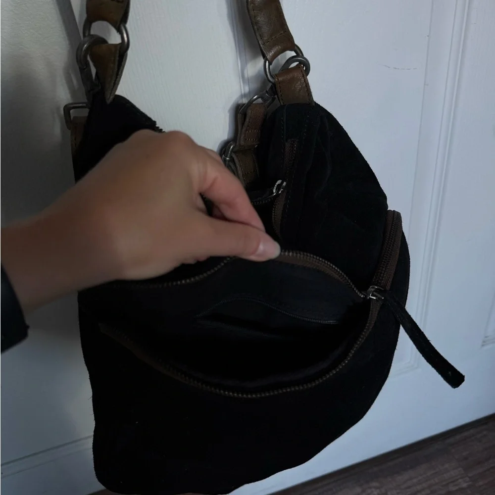 NWT Free People 100% leather suede Black Bag with two handles